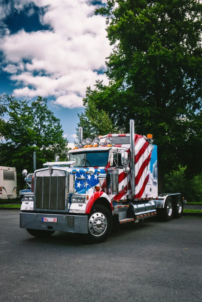 Patriotic truck with a US flag