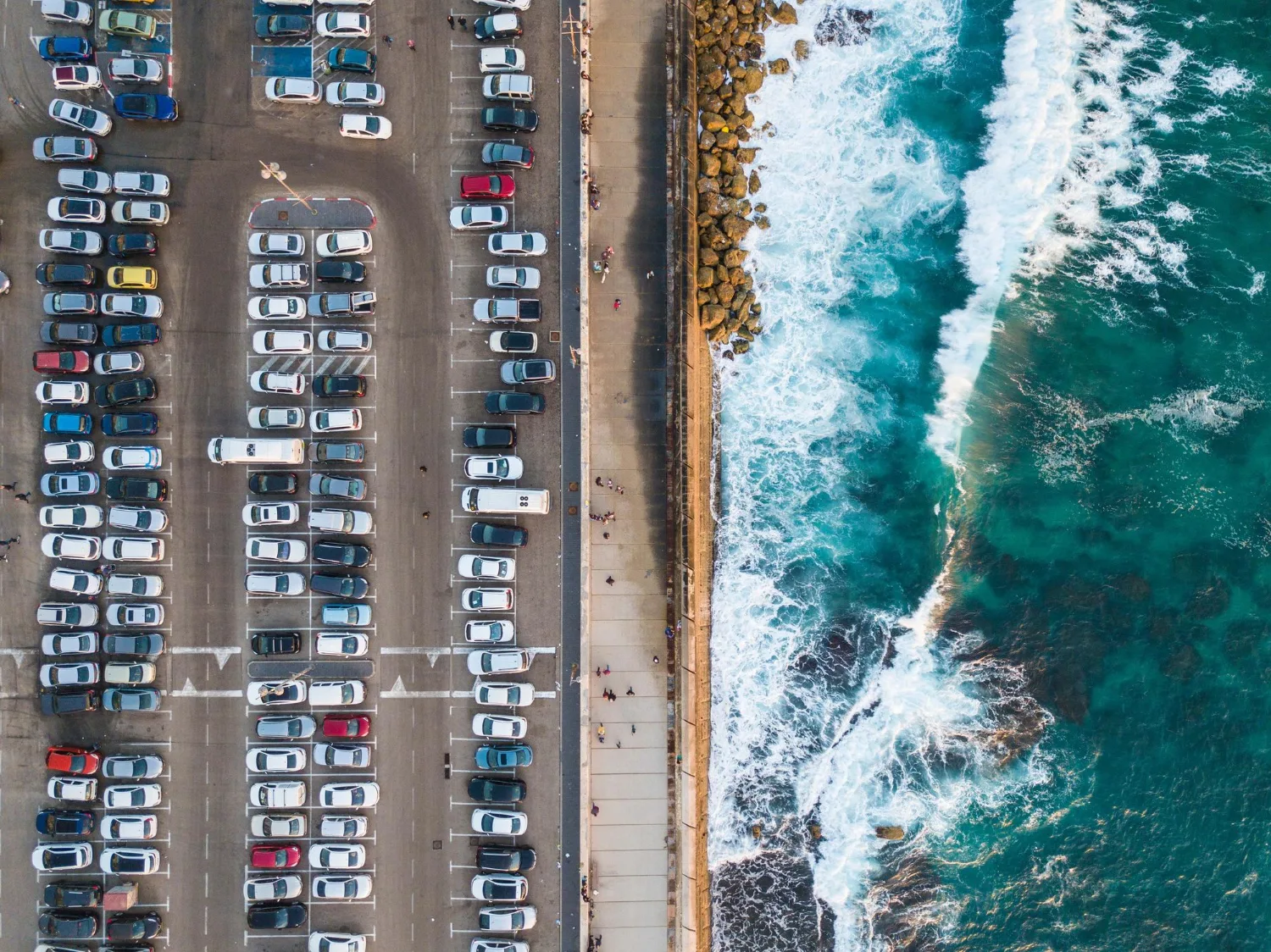 Car depot at a sea coast