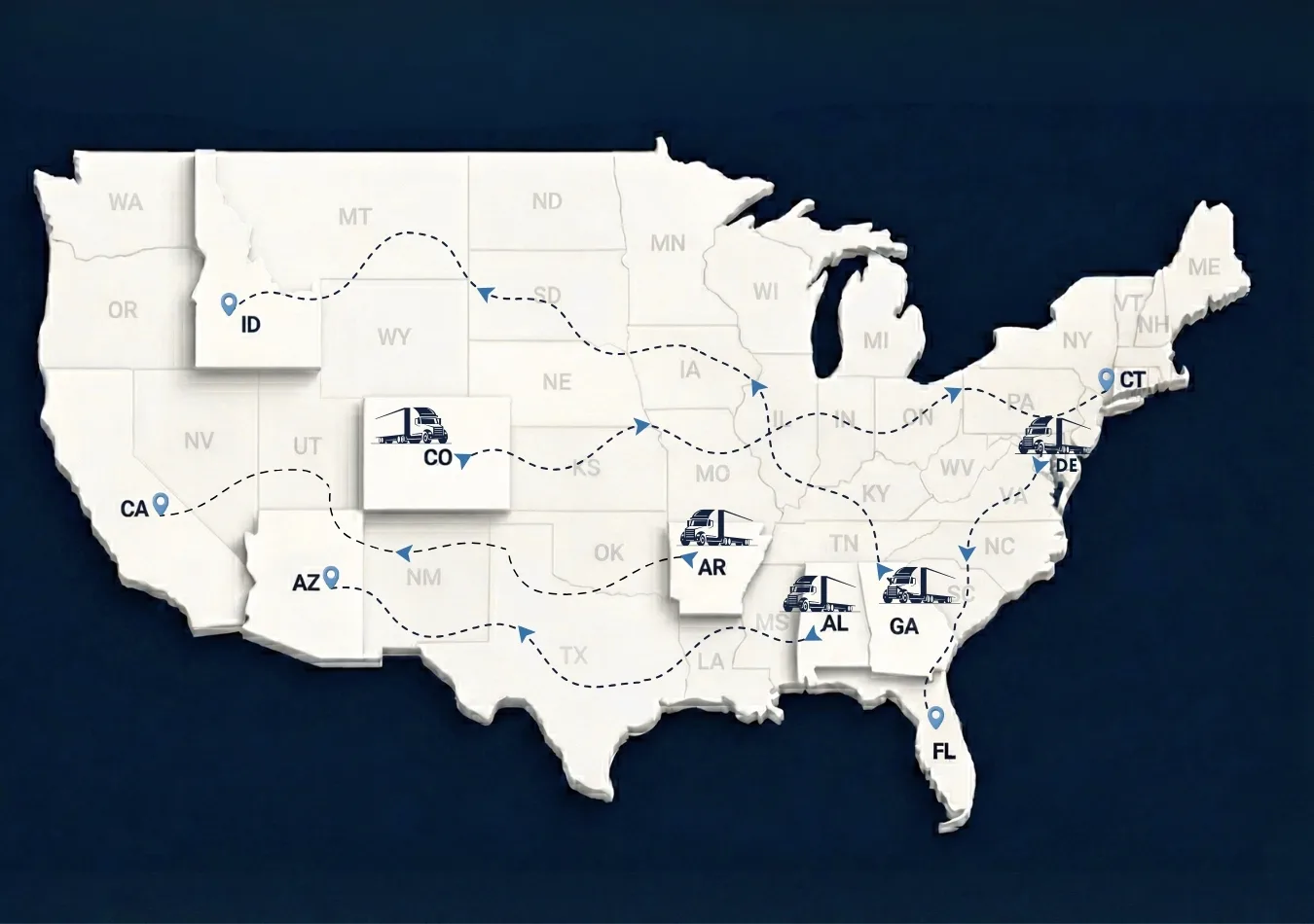 USA Interstate Car Moving Routes