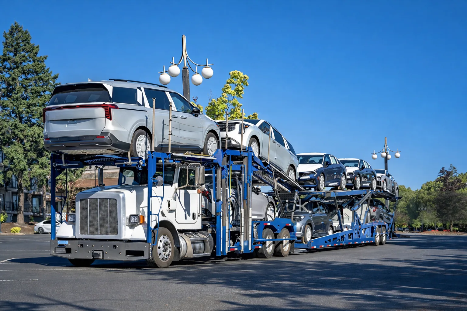 White Truck Delivering Cars Door-to-Door