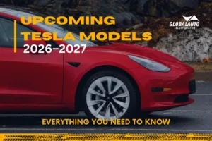 Cover Photo Depicting a New Red Tesla Model on a Road with the Blog Heading