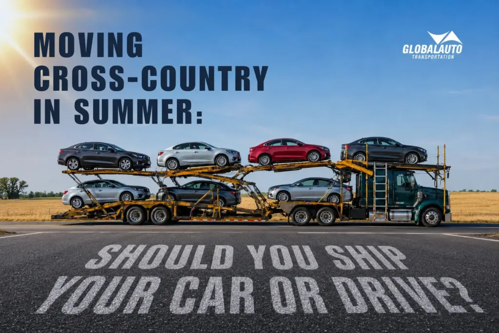 blog cover, truck loaded wth cars on the road